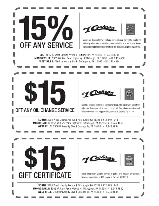 Service Coupons in Allegheny Cty near Pittsburgh Monroeville Nissan