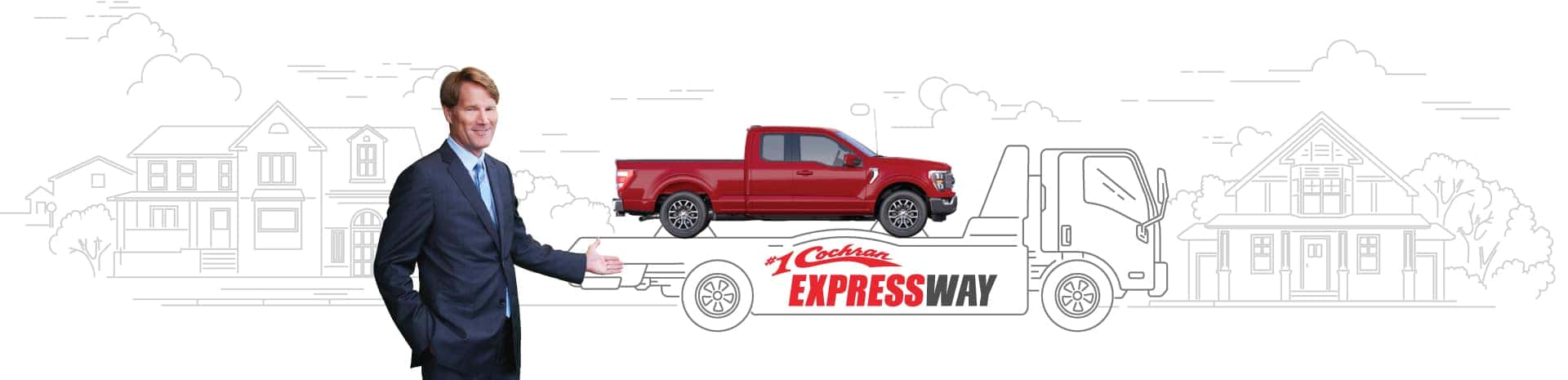 Cochran expressway banner with a car on a truck