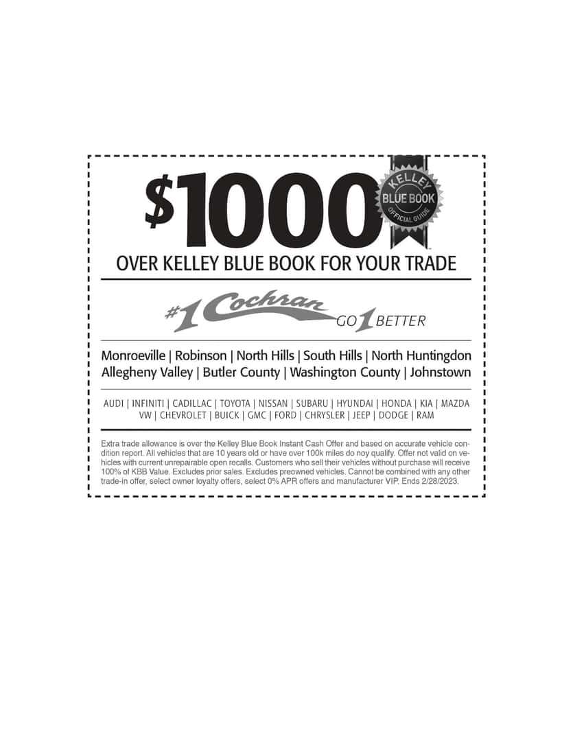 $1,000 over KBB value for trade