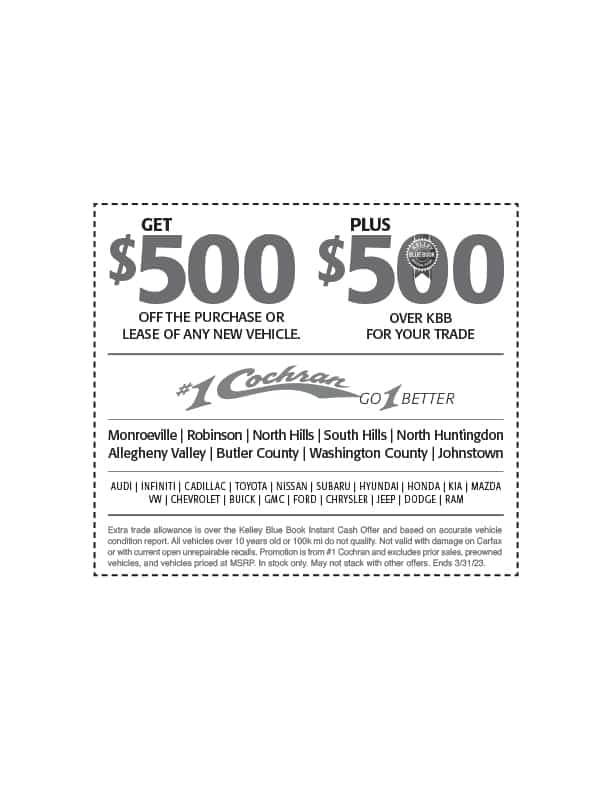$500 Over KBB and $500 Off a New Vehicle
