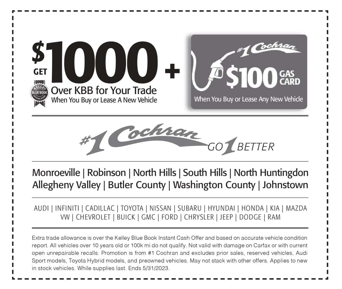 $1,000 over KBB and $100 Gas Card on New Vehicles
