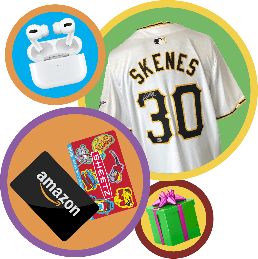 AirPods Pro, Paul Skenes jersey, gift cards and a wrapped gift