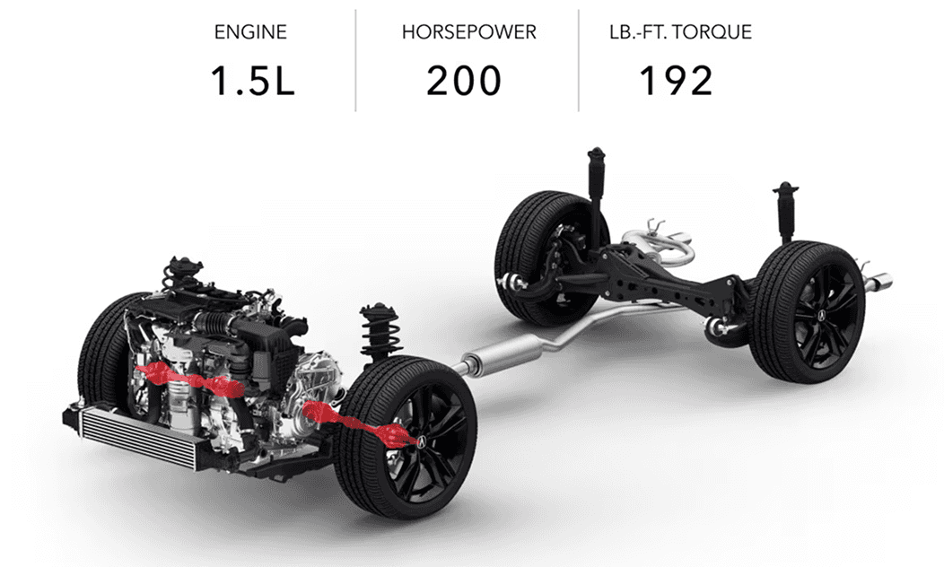 Cutaway diagram of 2026 Acura Integra 1.5L 200-HP front-wheel-drive powertrain