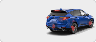 Rear three-quarter view of 2026 Acura RDX with brake calipers highlighted in red