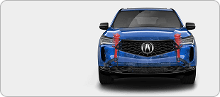 2026 Acura RDX front view with double-wishbone suspension highlighted in red