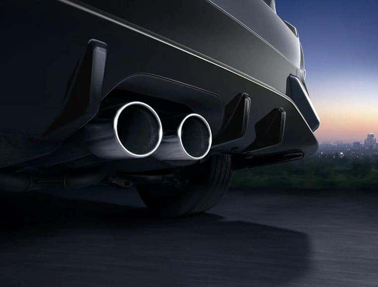 2021 Honda Civic Hatchback with center-mounted dual outlet exhaust