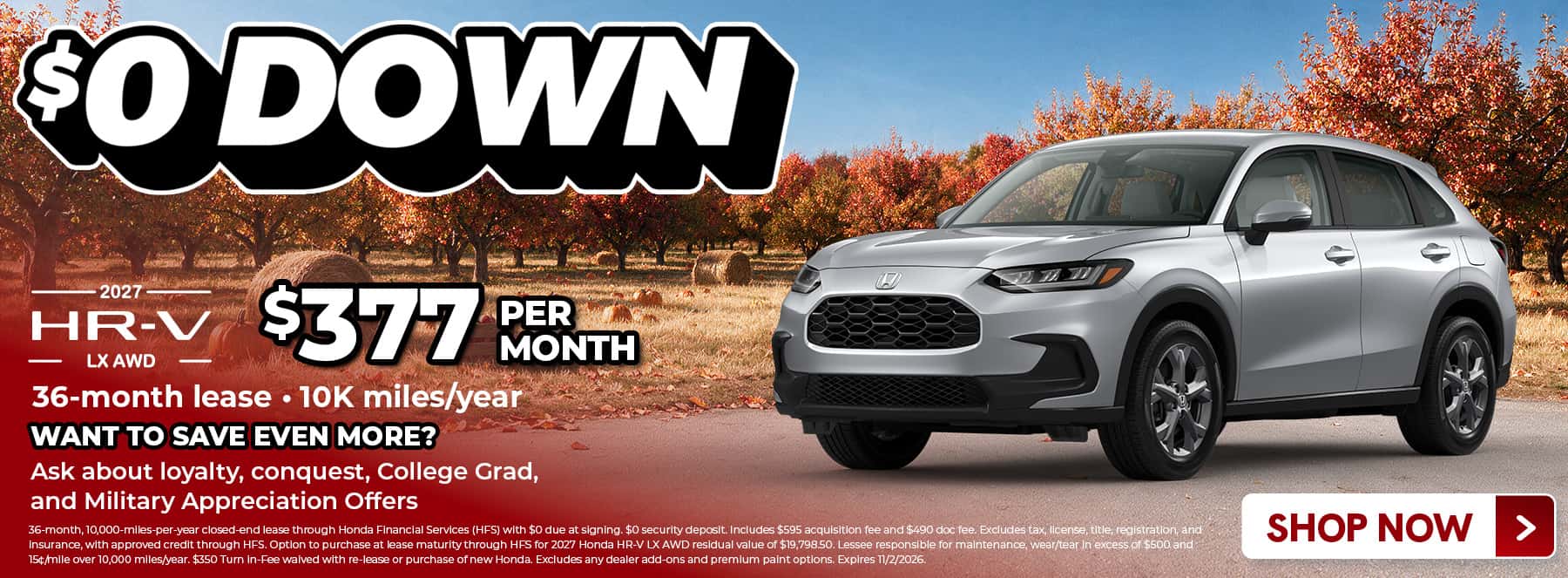 Fall themed lease offer for Honda HR-V