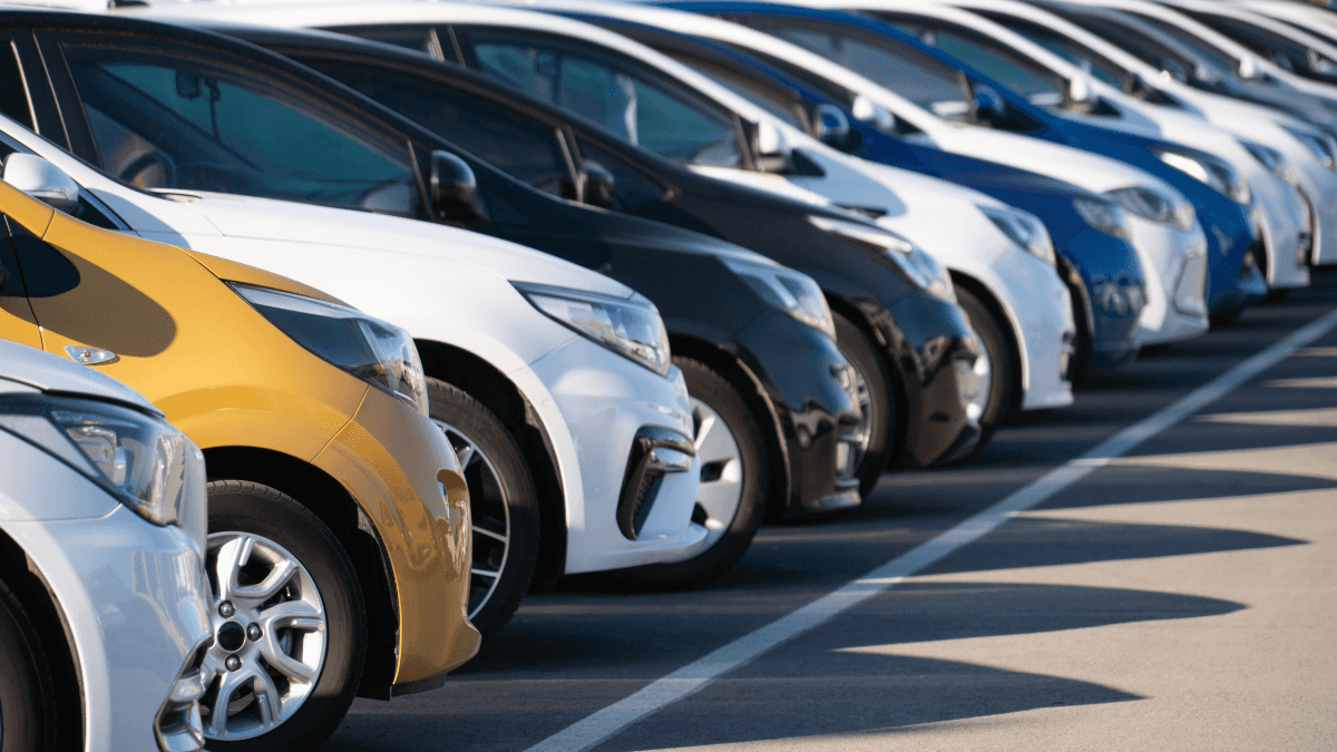 A row of vehicles on a dealership lot