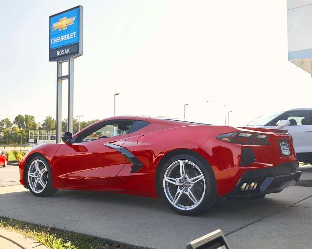 Corvette parked in front of Bosak Chevrolet