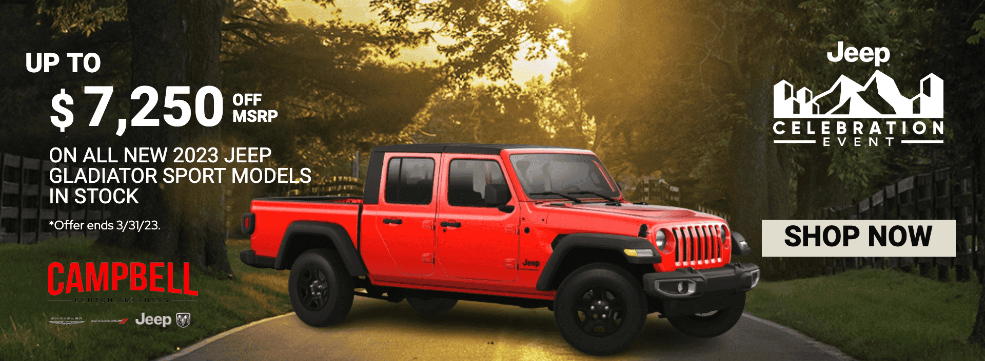 Up to $7,250 OFF 2023 Jeep Gladiator Sport