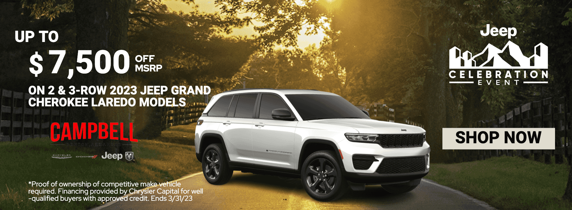 Owners of competitive vehicles can get up to $7,500 OFF on a new 2 or 3 row Jeep Grand Cherokee!