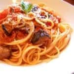 pasta in a white bowl at a restaurant