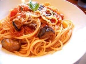 pasta in a white bowl