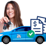 tax max women with keys infront of a car taxt papers