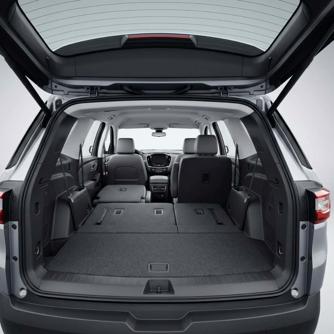 The spacious, empty rear cargo area and clean interior seating of a modern SUV.