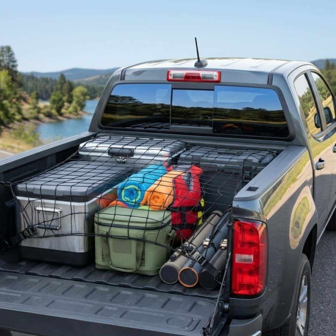 chevy colorado truck bed packed for the lake