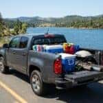 chevy colorado truck bed packed for the lake