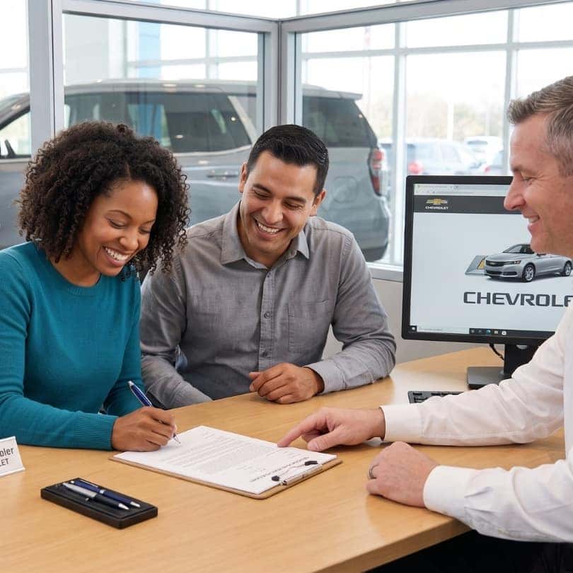 A couple signing financing documents