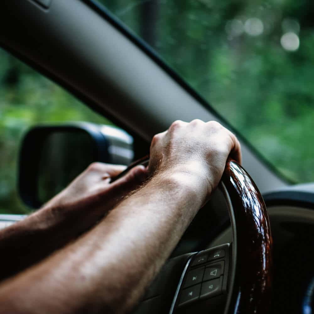 driving a car in the forest