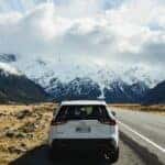 Toyota RAV4 parked off road looking toward the mountains.