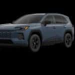 Blue Toyota RAV4 Hybrid shown from a front three-quarter angle