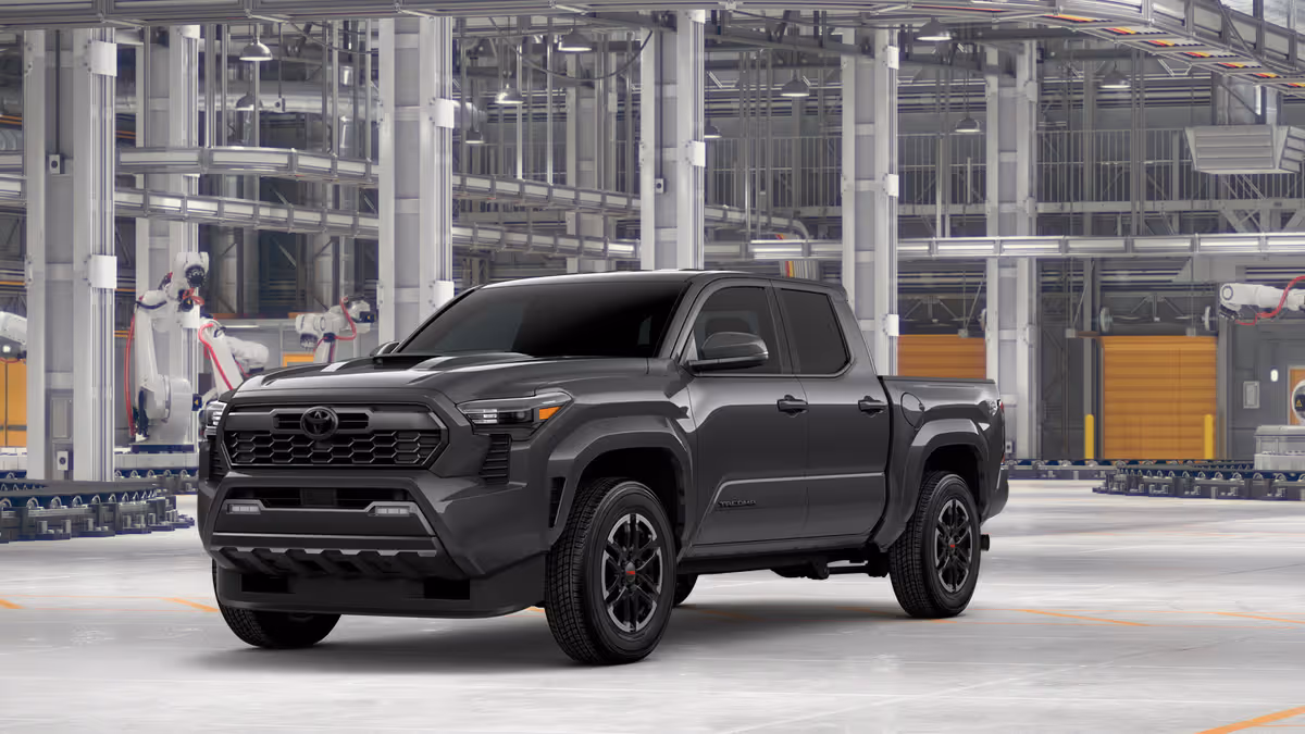 Black 2026 Toyota Tacoma TRD Sport shown from a front three-quarter angle
