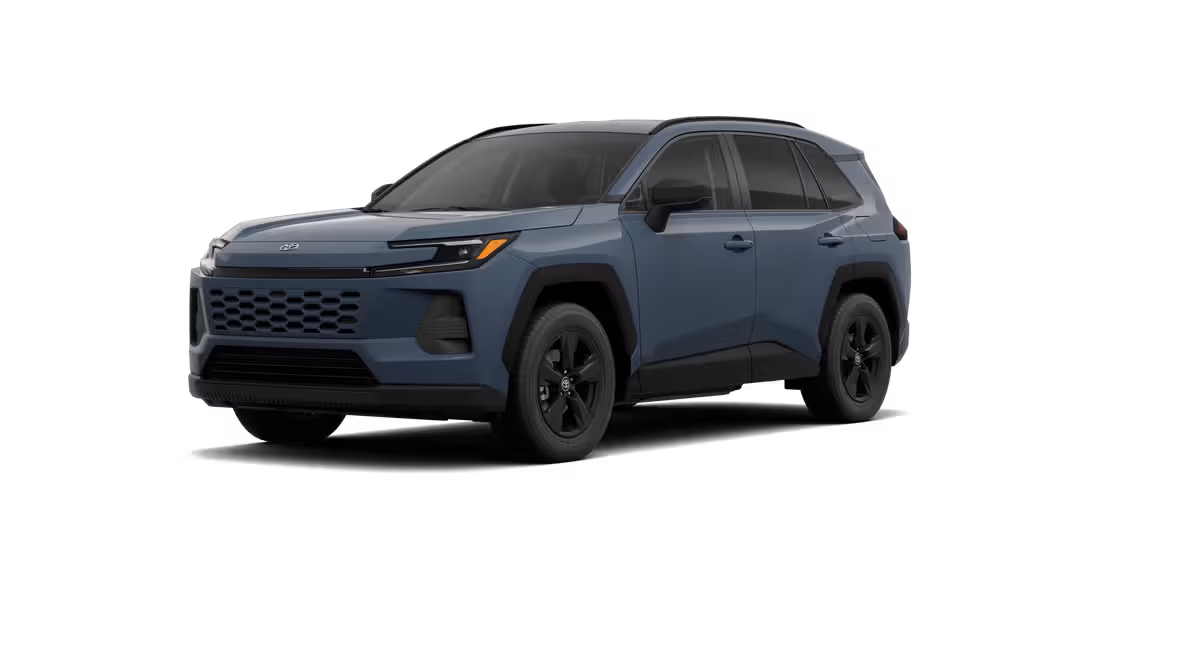 Blue Toyota RAV4 Hybrid shown from a front three-quarter angle