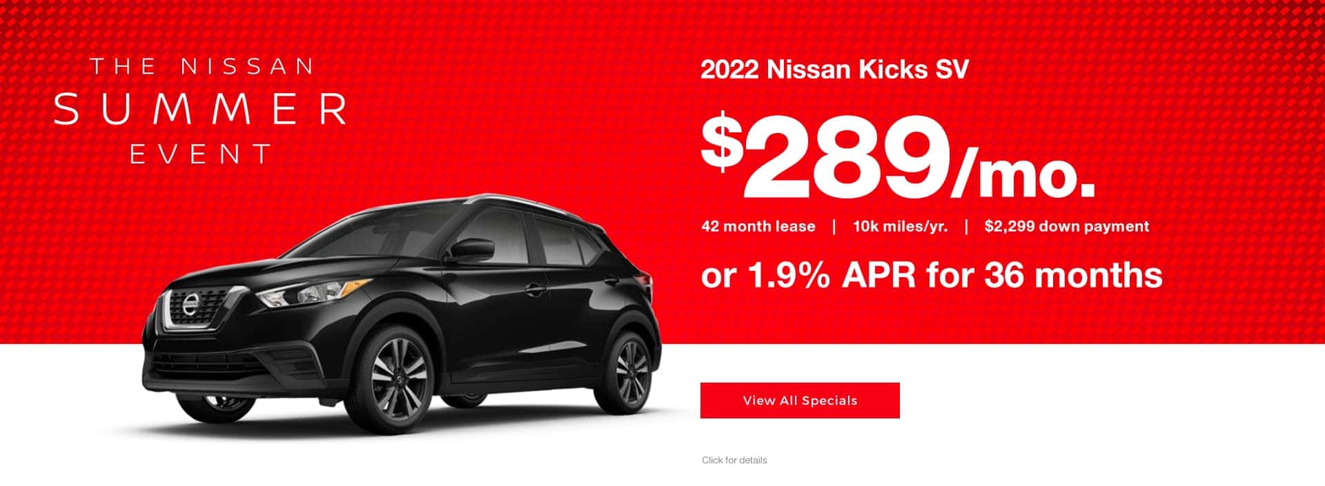 2022 Nissan Kicks $289 per Month Lease Special or 1.9% APR Financing