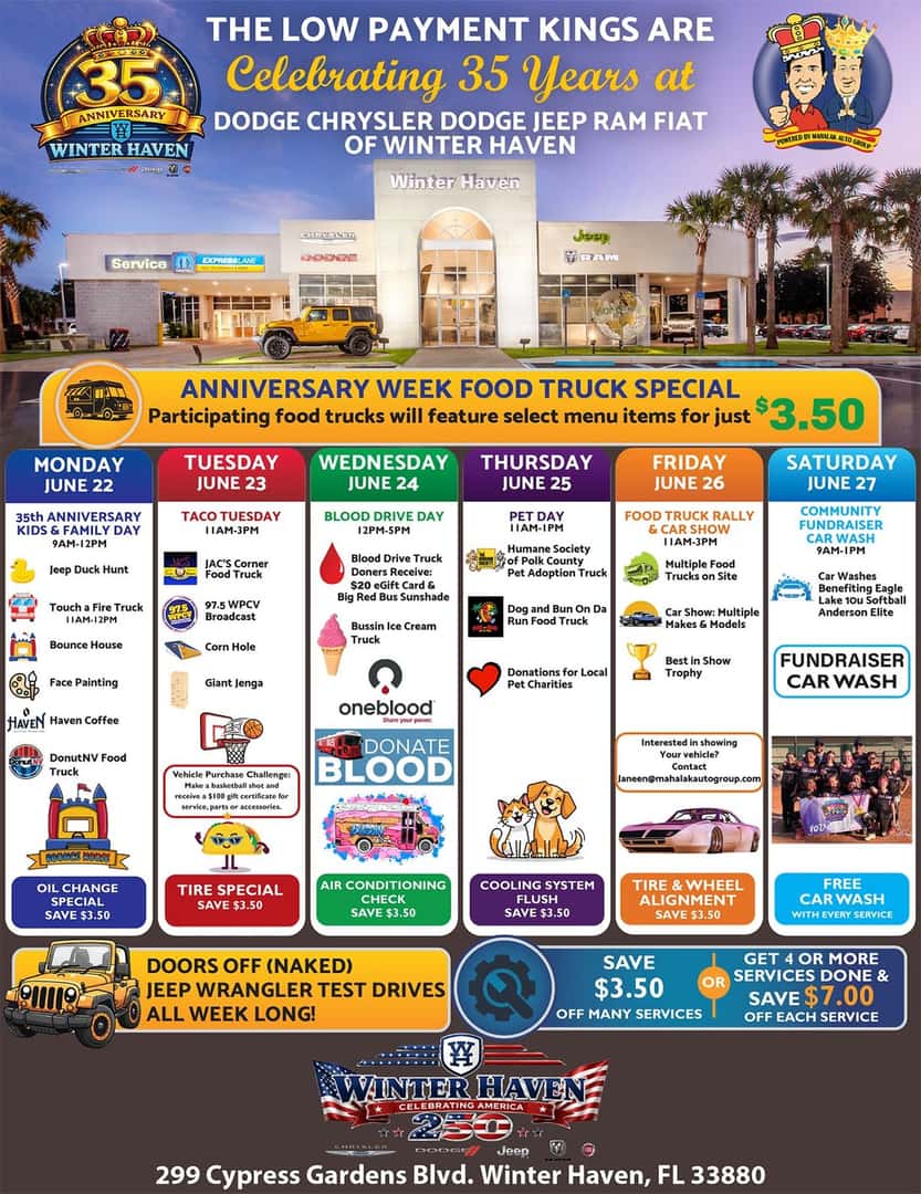Dodge Chrysler Jeep Ram FIAT of Winter Haven 35th Anniversary Week of events