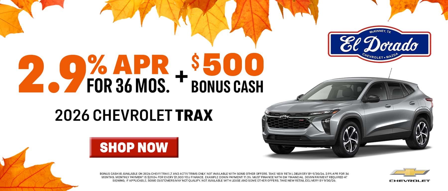 $500 Bonus cash + 2.9% APR