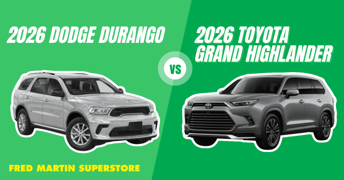 Side-by-side comparison of the 2026 Dodge Durango and 2026 Toyota Grand Highlander full-size SUVs in Ohio