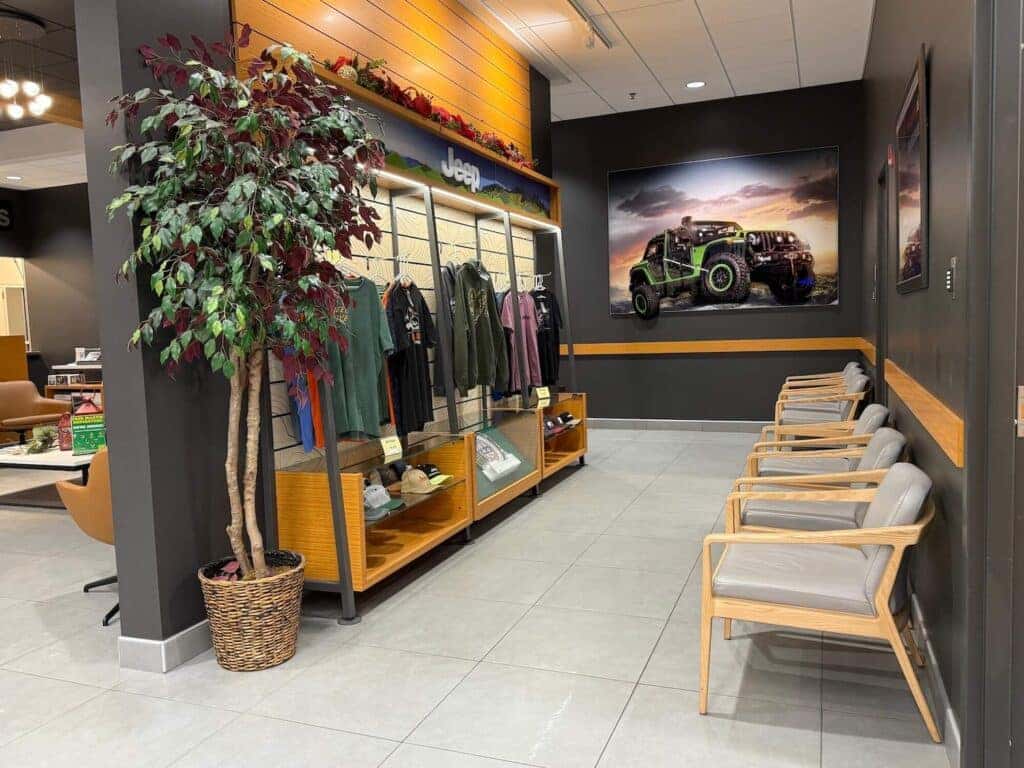 Jeep merchandise display inside Fred Martin Superstore dealership in Barberton OH