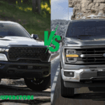 Side-by-side comparison of 2026 RAM 1500 and 2026 Ford F-150 full-size pickups, highlighting design and features