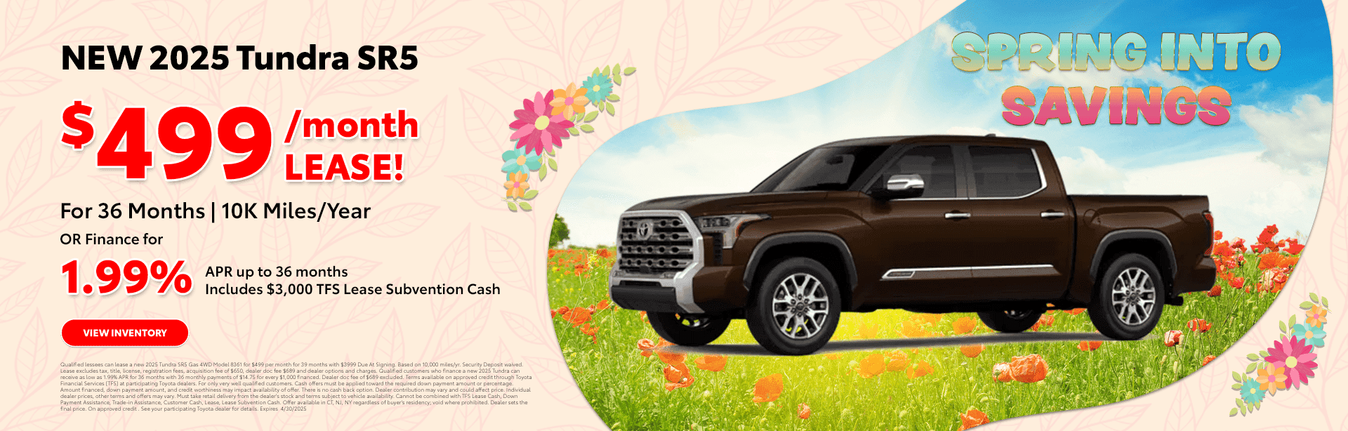 NEW 2025 Tundra SR5 Subtext $499/MONTH LEASE! For 36 Months /10K Miles/Year OR Finance for 1.99% up to 36 months Includes $3,000 TFS Lease Subvention Cash