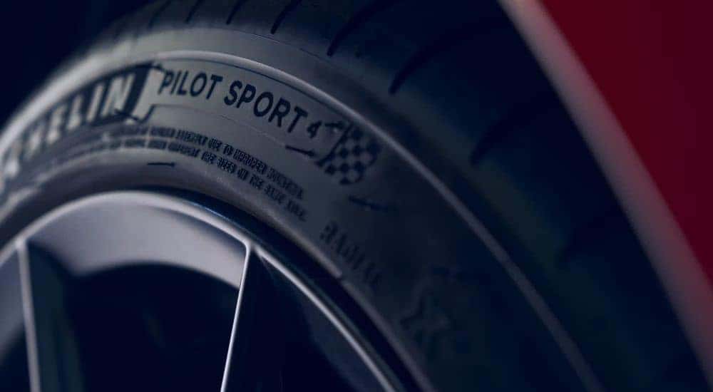 Close-up on the tire of a 2024 Toyota GR86.