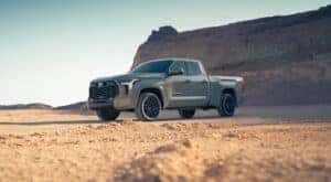 A grey 2025 Toyota Tundra for sale near Petersburg is shown from the front at an angle.