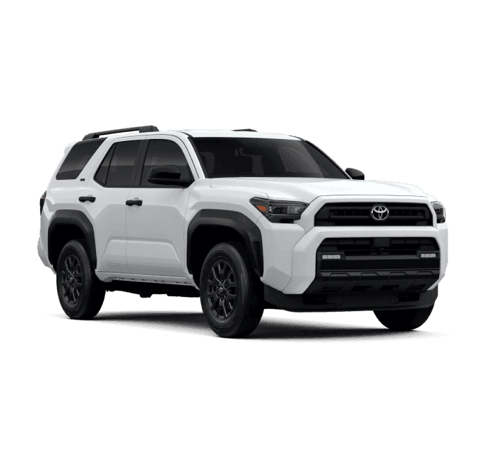 White Toyota 4Runner shown from a front three-quarter view with black exterior accents and dark alloy wheels.