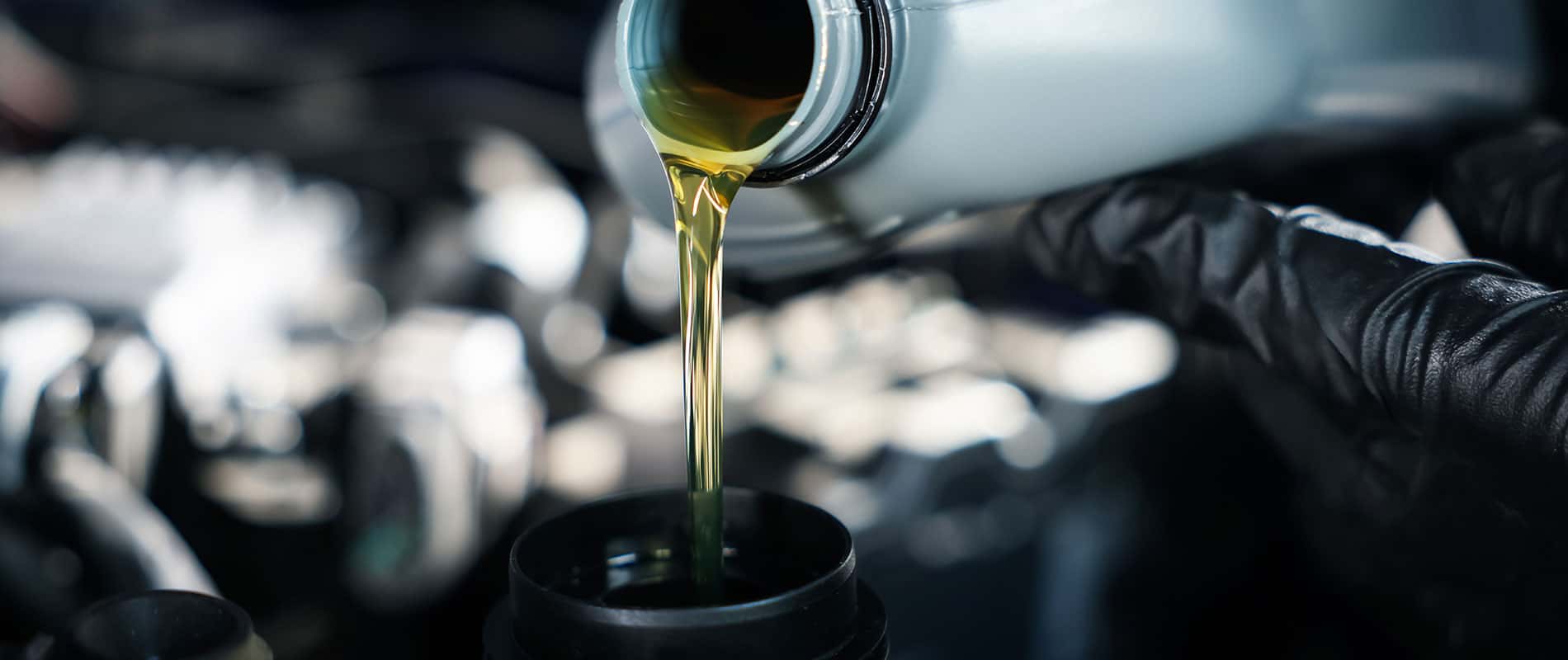 A vehicle receiving an oil change.