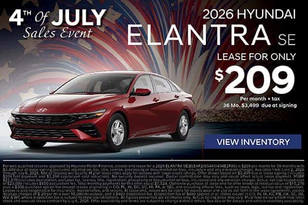 2026 Hyundai Elantra SE FW $209/mo For 36 months with $3,499 due at lease signing