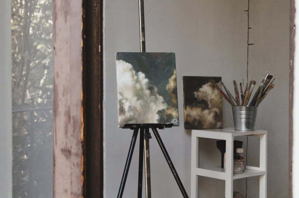Painting canvas in an art studio