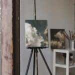 Painting canvas in an art studio