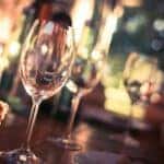 Wine glasses on a restaurant table