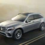 hybrid 2018 glc driving on highway with golden morning fog in background