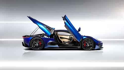 Jaguar C-X75 with doors open for interior view