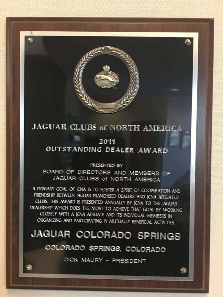 2011 Jaguar Clubs of North America Dealer of the Year Jaguar Colorado Springs
