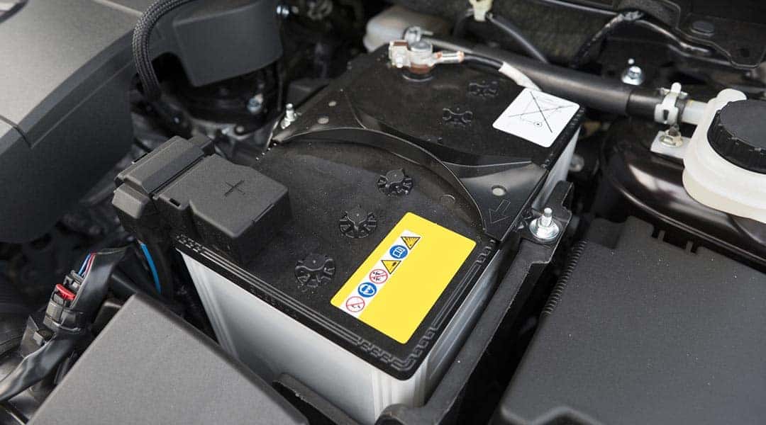 Car Battery sitting in engine bay.