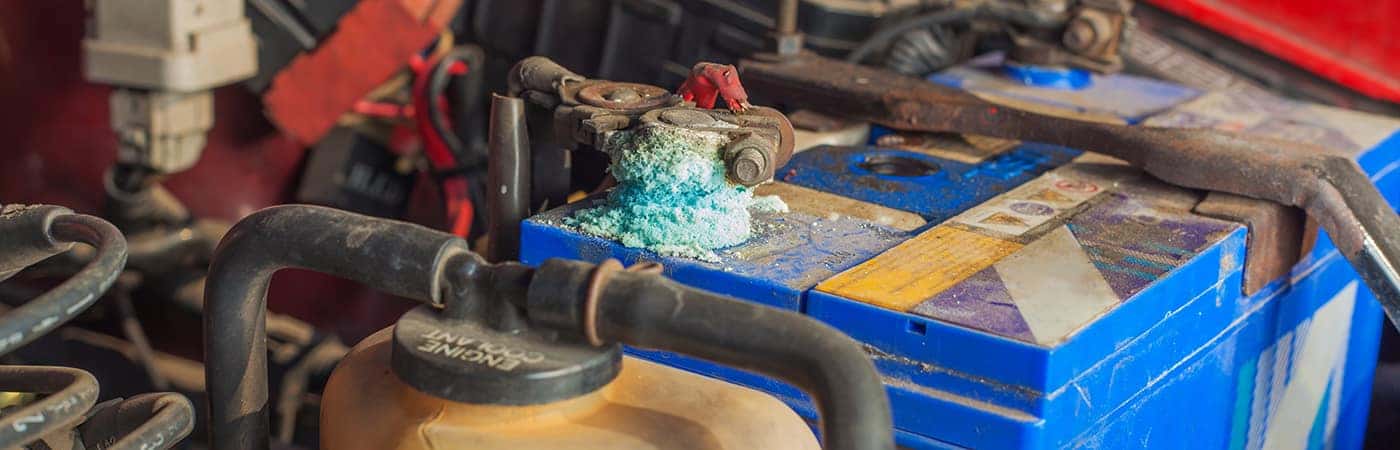 Car battery corrosion on the terminal