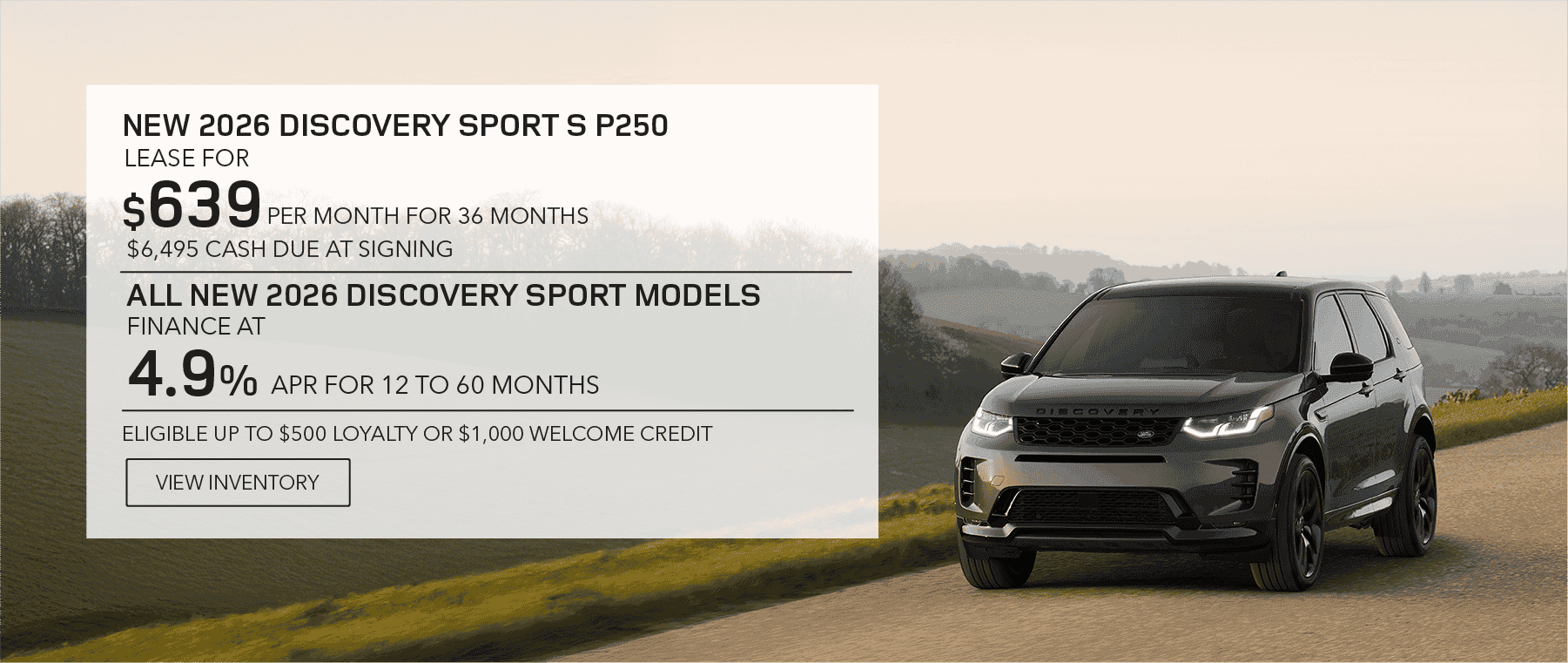 New 2026 Discovery Sport lease, apr, and loyalty offer for October 2026