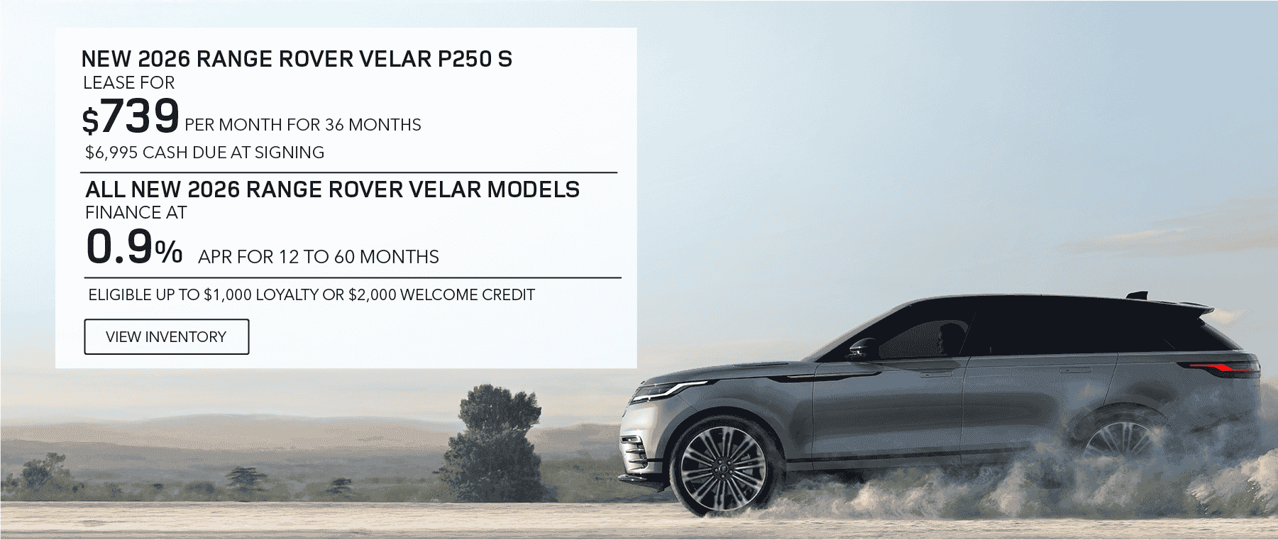 New 2026 Range Rover Velar lease, apr, and loyalty offer for October 2026