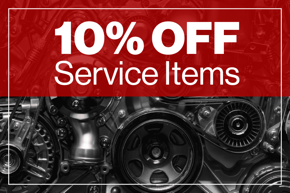 10% off Service. Max $150, excludes tires.